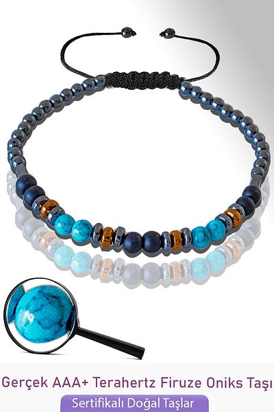 Tesbih Atölyesi Certified AAA+ Real Terahertz - Turquoise Stone Bracelet - Adjustable
