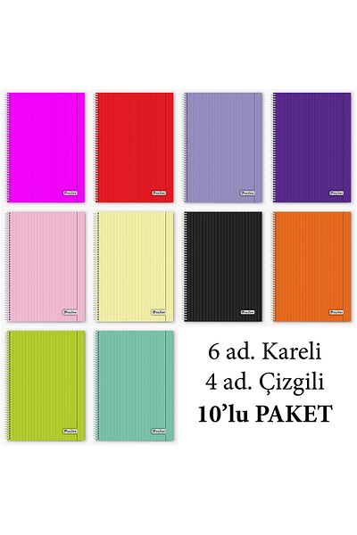 Etika School Notebook A4 96 YpSpiral 6 Checks, 4 Stripes 10 Pieces