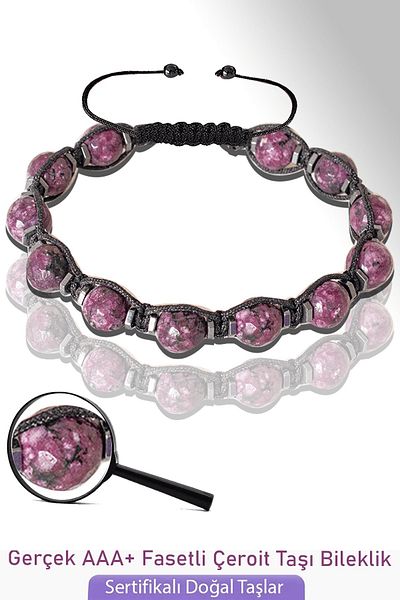 Tesbih Atölyesi Certified Real Faceted Cheroite Stone Bracelet - Adjustable