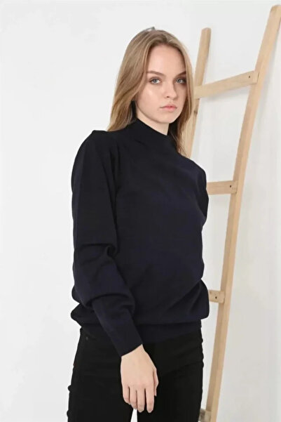 Kokosh moda Pulover de tricotaj albastru bleumarin - jumătate de gât