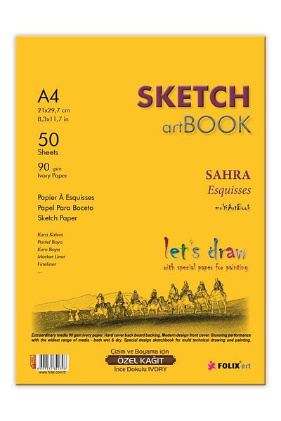 Folix صحارى A4 دفتر رسم غراء 90 غرامكراسة الرسم العاجية 90 ورقة