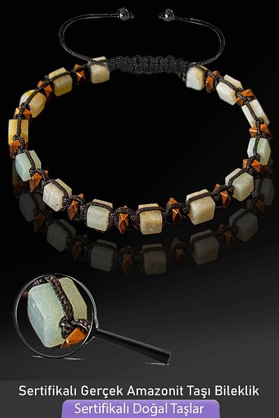 Tesbih Atölyesi Certified Cube Model Real Amazonite Stone Bracelet - Adjustable