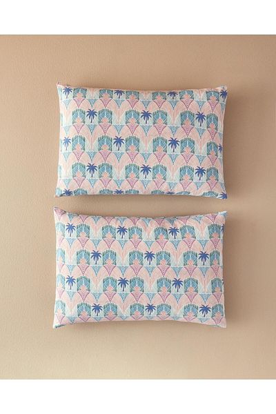 English Home Tropical Palm 2-Piece Pillow Case Blue