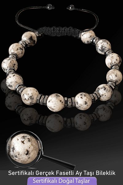 Tesbih Atölyesi Certified Faceted Real Moon Stone Bracelet - Adjustable