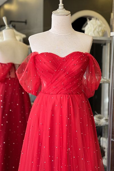 Lenta Moda Red Maxi Length Draped Transparent Evening Dress with Stone Detail