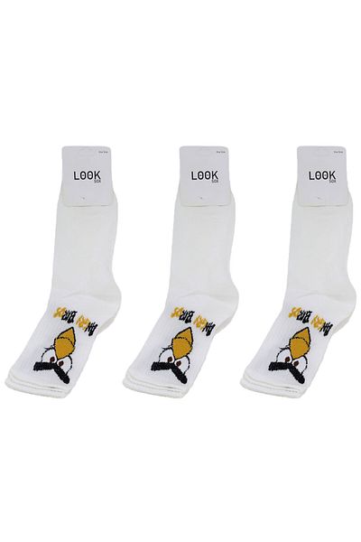 LOOKSOCKS Look Socks Angry Birds Character Pattern Λευκές κάλτσες κολλεγίου 3 τεμαχίων
