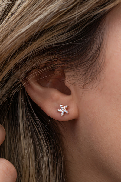 Nereze 925 Ayar Gümüş Rose Kaplama Minimal Deniz Yıldızı Küpe