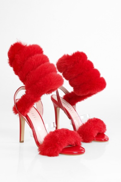 Shoeberry Női plüss piros bokával burkolt sarkú cipő