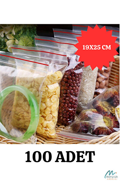 Merpak Ambalaj Kilitli Torba 19x25 Cm 100'lü Kilitli Buzdolabı Poşeti Şeffaf Kilitli Poşet Kilitli Saklama Poşeti