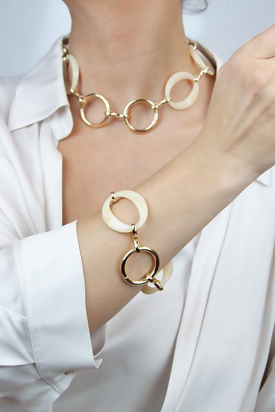 Pridza Bone Look Large Ring Necklace Bracelet Set