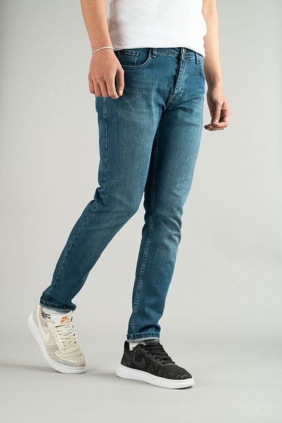 bombe Pánské modré Birdy starožitné seprané elastické Slim Fit džínové kalhoty Slim Fit