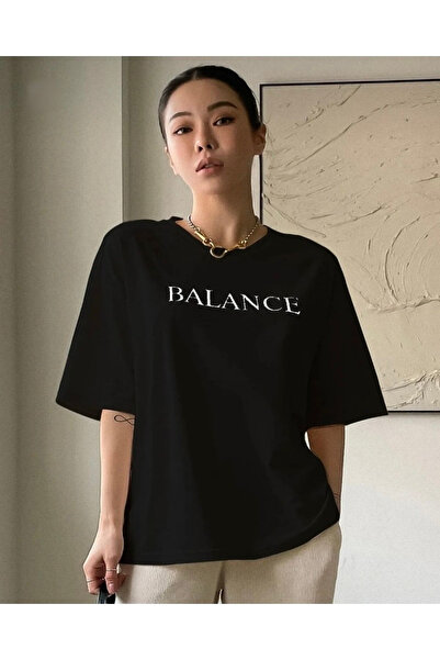 Josette Balance Printed T-Shirt - Black Printed Oversize Short Sleeve Crew Neck