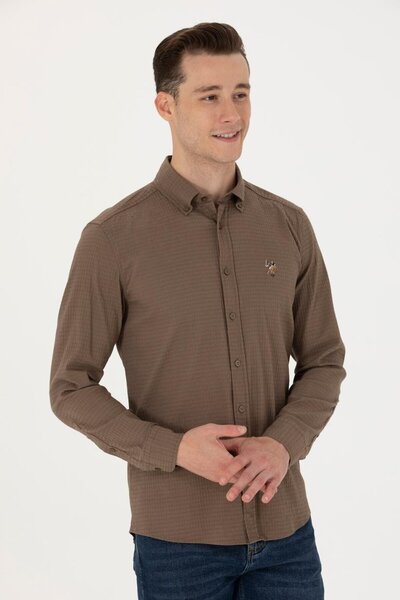 U.S. Polo Assn. Ανδρικό πουκάμισο Χακί - Μακρυμάνικο