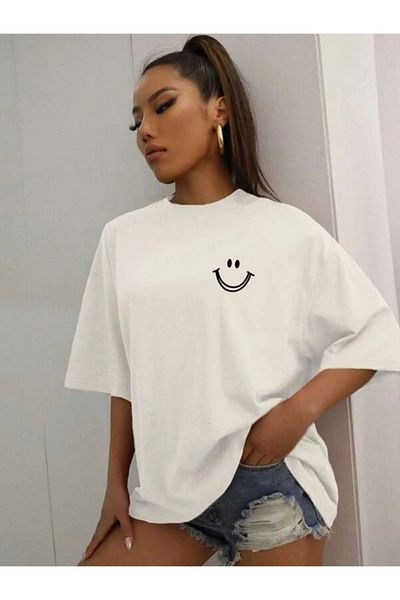 Josette T-Shirt με λογότυπο Smile - Λευκό εμπριμέ κοντό μανίκι με λαιμόκοψη