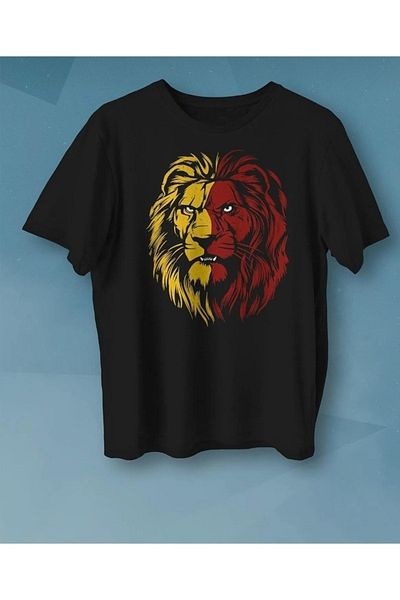Josette Μπλουζάκι Lion Design - Μαύρο εμπριμέ κοντό μανίκι με λαιμόκοψη