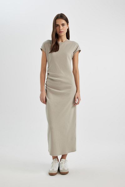 DeFacto Bordás Bodycon Maxi ruha - kerek nyakú, rövid ujjú, C2470ax24sp