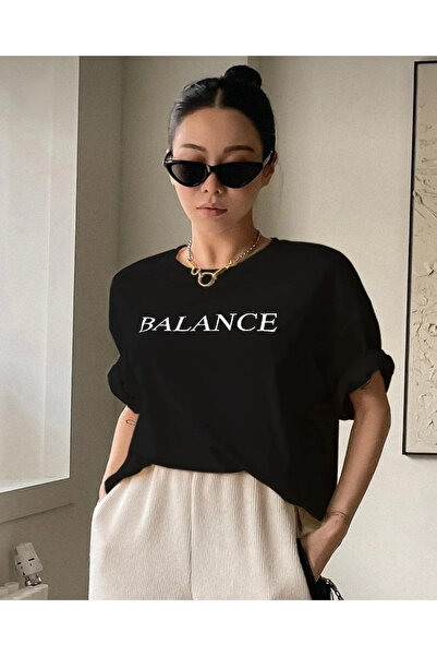 Josette Balance Printed T-Shirt - Black Printed Oversize Short Sleeve Crew Neck