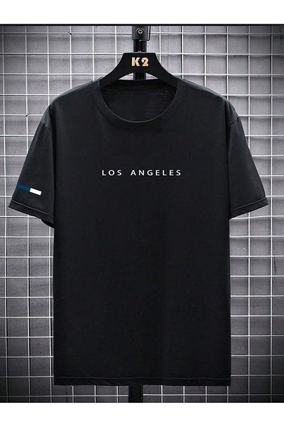Josette Μπλουζάκι Los Angeles Sleeve Detail - Μαύρο εμπριμέ κοντό μανίκι με λαιμόκοψη