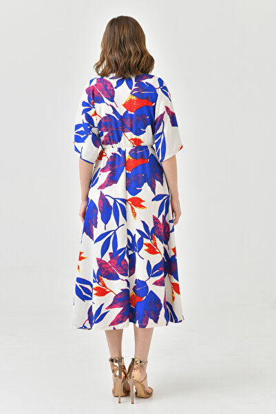 lovebox Жіноча сукня з кружевом на комірі, еластичним поясом і рукавами-крилами, довжина 120 см, літня сукня 096