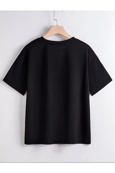Josette Sleeping Panda T-Shirt - Μαύρο εμπριμέ κοντό μανίκι με λαιμόκοψη
