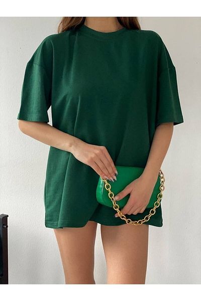 Josette Απλό Basic T-Shirt - Πράσινο Unprinted Oversize κοντό μανίκι Crew λαιμόκοψη