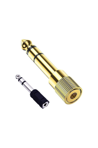 nelerbulurum 2 Adet 6.3 Mm Stereo Erkek / 3.5 Mm Stereo Dişi Sarı Metal Çivi Jak Stereo Dişi Çevirici Anfi Girişi