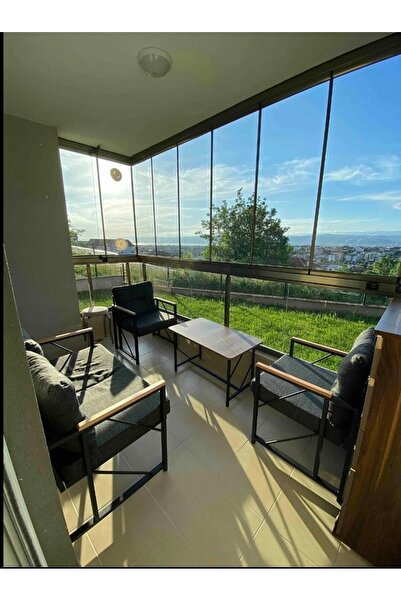 KIRLENTA METAL 2 1 1 Sehpalı Antrasit Bahçe Balkon Mutfak Mobilyası Takımı