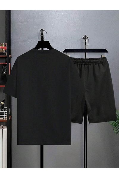 Josette Boston International T-Shirt Shorts - Black Shorts T-Shirt Top Bottom Set Printed Crew Neck
