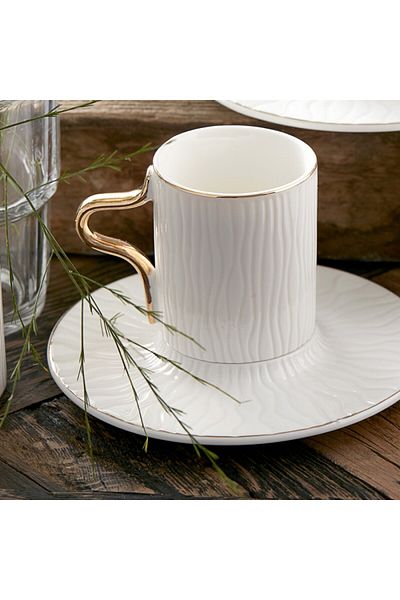 Karaca Aged Kaffeeservice für 6 Personen, 6x Espressotasse und 6x Untertasse, Robuste Mokkatasse