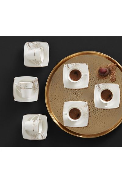 Karaca Autumn Kaffeeservice für 6 Personen, 6x Espressotasse und 6x Untertasse, Robuste Mokkatasse,