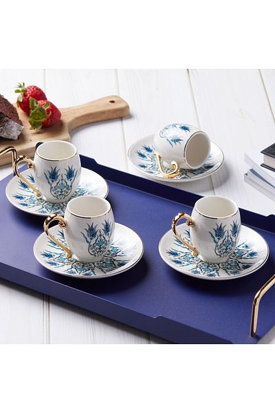 Karaca Iznik Kaffeeservice für 6 Personen -12 teilig, Traditionelles türkisches Kaffeetassen-Set mit Unter