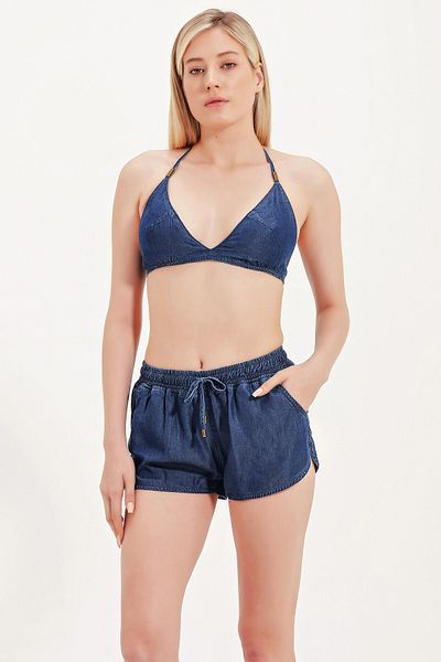 ZEKİ PANTALONI SCURT DE DENIM CU TALIE ELASTICĂ