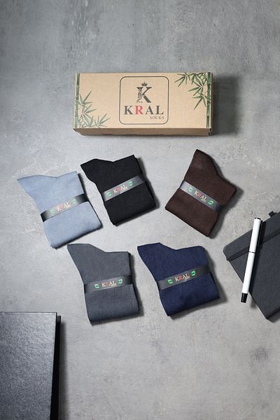 KRAL SOCKS Бамбукови мъжки чорапи Classic Socket Plain Дълги летни безшевни първокласен комплект от 5 части