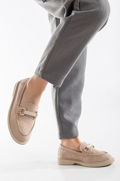 Tonny Black Γυναικείο Nude Suede Άνετη Εφαρμογή Μπροστινή Πόρπη Casual Loafer