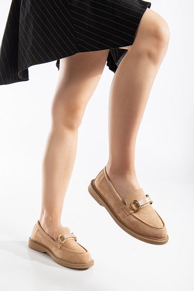 Tonny Black Γυναικείο Nude Suede Άνετη Εφαρμογή Μπροστινή Πόρπη Casual Loafer