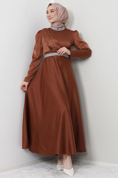 GİZ AGİYİM Rana Hijab Evening Dress Tan