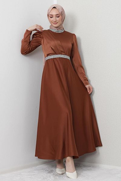 GİZ AGİYİM Rana Hijab Evening Dress Tan