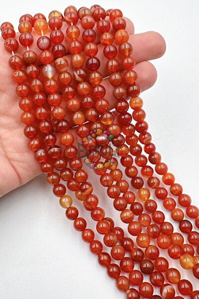 Ebruli Boncuk 8 mm Karnelyan Doğal Taş Akik Takı Yapımı Aksesuar Boncuk Bead ...