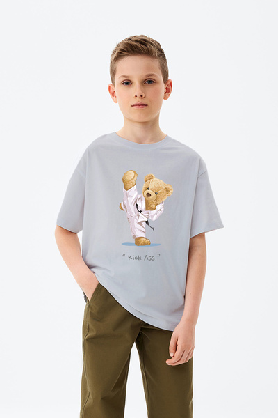 MYADA Tricou pentru băieți cu imprimeu Kickmele și ursuleț de karate