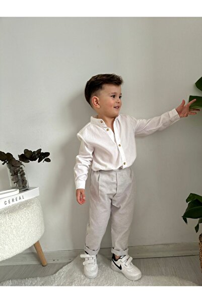 favorimkids FAVORIMKİDS Shirt Gray Color Trousers Bottom Top Set