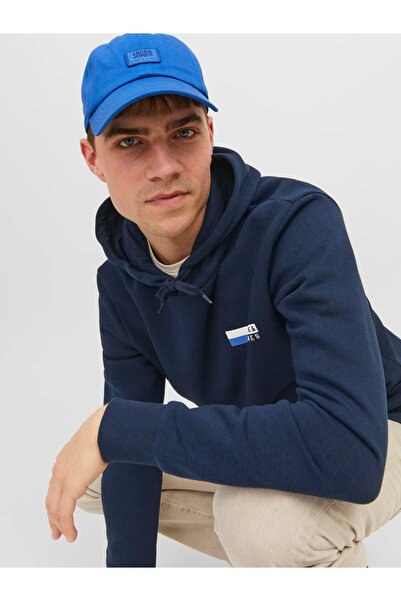 Jack & Jones Erkek Logolu Kapüşonlu Sweatshirt-Lacivert