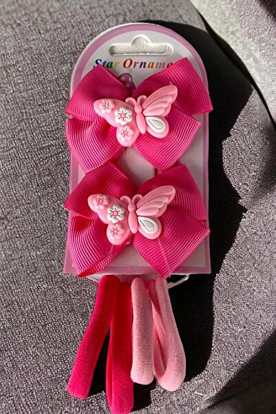 Stone Family Butterfly Figured Side Buckle and Rubber Buckle Set Pink Color