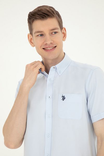 U.S. Polo Assn. BAZA. POLO ASSN. Cămașă ALBASTRĂ TESTURĂ BĂRBAȚI REGULAR FIT Mânecă Scurtă