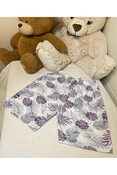 Betimoda Kadın %100 Pamuklu Süprem Desenli Yumuşak Basic Mini Şort Lila Dallı