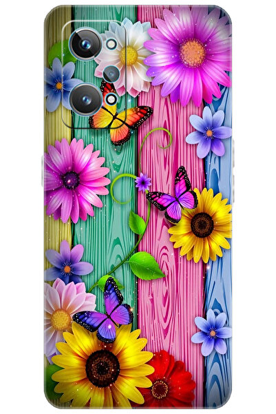 realme GT2 (RMX3311) Uyumlu Kılıf Desen Baskılı Silikon Renkli Papatya ve Kel...