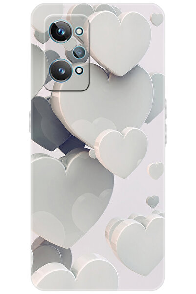 realme GT2 (RMX3311) Uyumlu Kılıf Desen Baskılı Silikon Beyaz Kalpler STK:259...