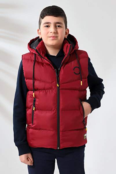 Talsmoda Claret Red Colored Hooded Boy's Vest