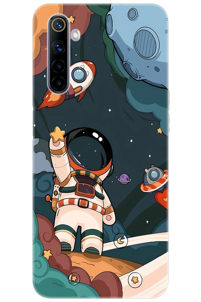 realme 6 (RMX2001) Uyumlu Kılıf Desen Baskılı Silikon Astronot STK:696 CP-5sy...