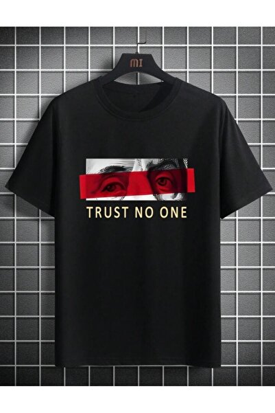 MAGORS Tricou negru oversize din bumbac cu mânecă scurtă cu imprimeu Benjamin...