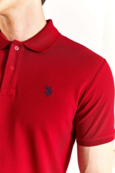 U.S. Polo Assn. ΒΑΣΗ. POLO ASSN. ΑΝΔΡΙΚΟ ΥΦΑΝΤΟ ΜΠΛΟ ΚΟΛΑΡ ΚΟΚΚΙΝΟ T-SHIRT